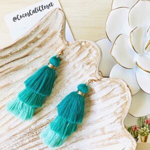 Teal Ombre Tassel Drop Earrings NWT